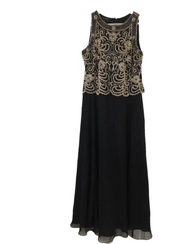 J Kara Women's Sleeveless Scallop Long Beaded Dress Black 8 Petite