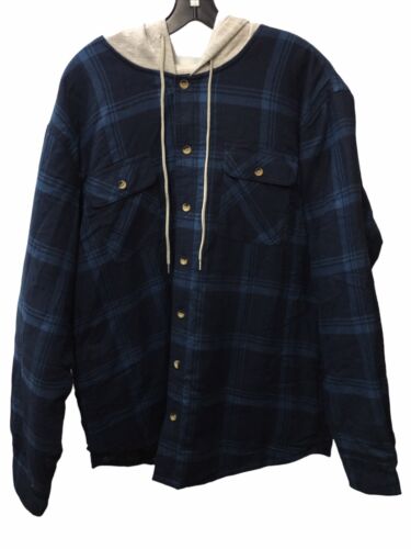 Wrangler Flannel Jacket XL Authentics Hoodie Full Front Button Blue Long Sleeve