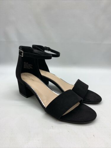 LONDON FOG Women's Nikki Low Two Piece Block Heel Dress Shoe Open Toe Black 10M