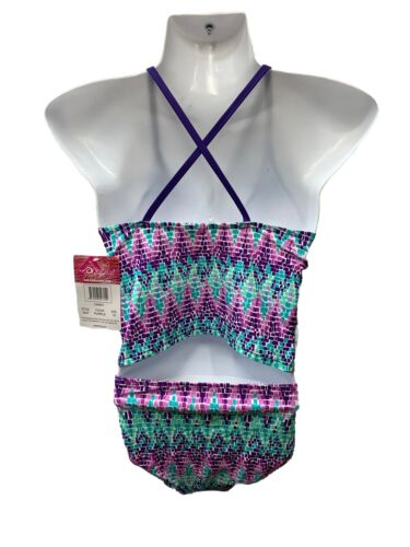 Kanu Surf Girl’s Beach Sport Two-Piece Banded Tankini Swimsuit Size 14 Candy