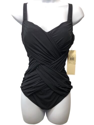 Gottex 281137 Draped Panel Sweetheart Square Neck One Piece Swimsuit Size 8 Blac