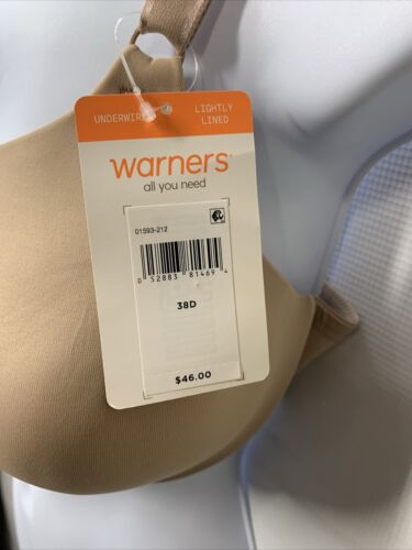 Warners Bra 38D 01593-212 Underwire No Digging Beige Full Coverage Lightly Lined