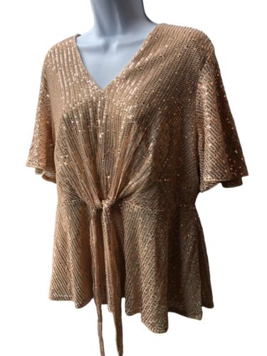 GRACE KARIN Women Sequined Party Tops Short Bell Sleeve Crew Neck Tie Elastic XL