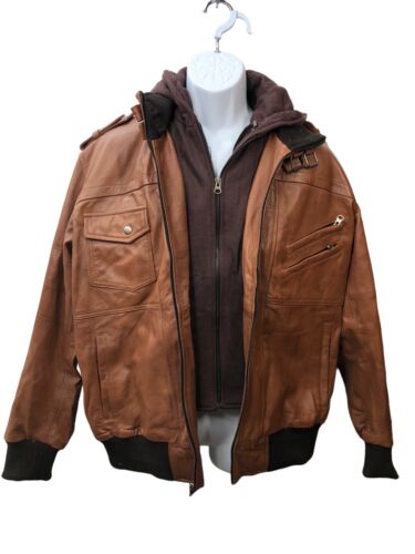 Mens Genuine Black Hooded Bomber Leather Jacket | Real Lambskin Waxed Brown Leat