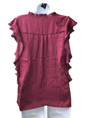 Paige Genie Silk Blouse Top Sleeveless S Sangria V-neck Pull-on Cascadi Ruffles