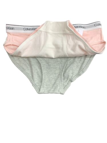 CALVIN KLEIN Girls Large Bikini Modern Cotton Underwear Pink White Gray - 3 Pack