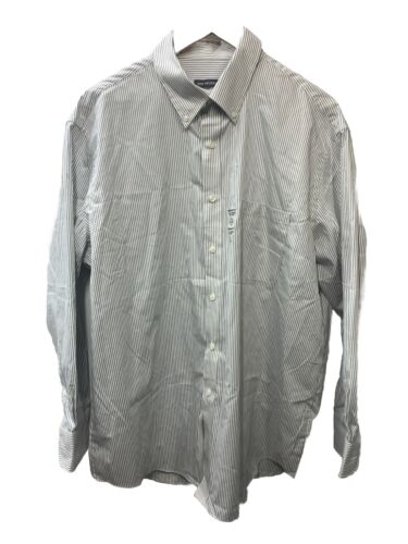 417 by Van Heusen Men's 32-33 Long Sleeve Button Down Shirt White/Gray Striped