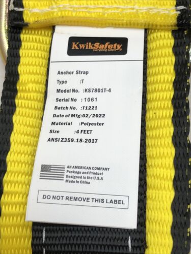 Kwiksafety Polyester Gibbon Grip 4Ft Safety Anchor Strap Type T KS7801T-4 Yellow