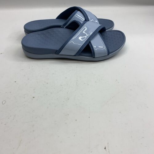 Vionic Merced I8716S1400 Womens Blue Cross Strap Orthotic Slide Sandals Size 6