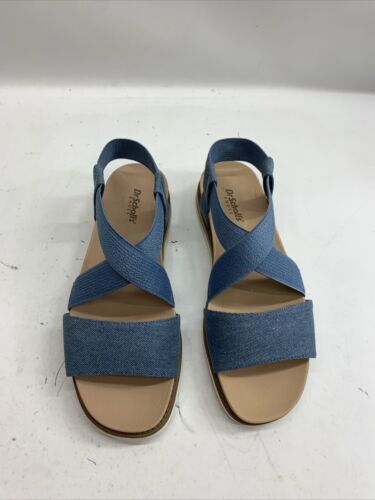 Dr. Scholls Women's Islander Strappy Flat Sandal 6M Blue Open Toe Slip On Casual