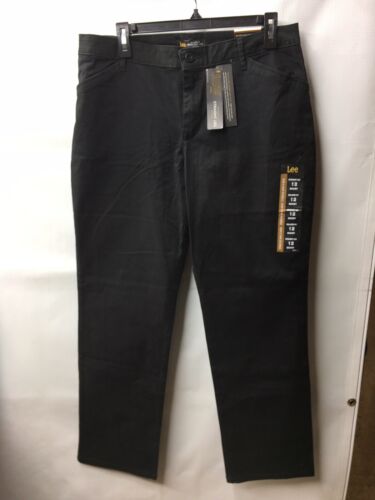 Women's Lee Black Long Pants Size 12 Short Mid Rise Straight Leg Relaxed Fit