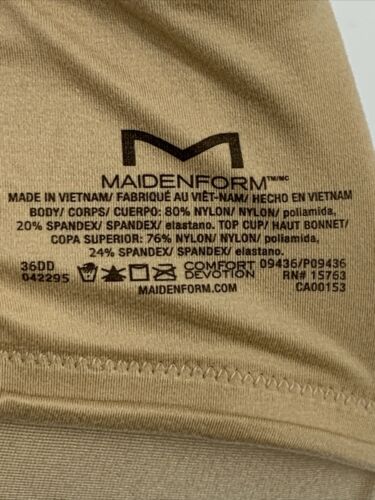 MAIDENFORM Women's T-Shirt Bra Size 36DD Padded Underwire Beige 15763 Opaque