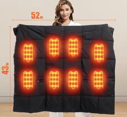 Heated Blanket Battery Operated 7.4Volt Shawl USB Electric Heating Blanket Black