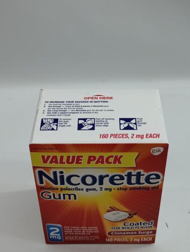 Nicorette Nicotine Polacrilex Gum 2mg Cinnamon Surge 160 Pcs Stop Smoking Aid