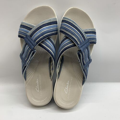 Women's Clarks Arla Wave Sandals in Blue Combi SIze 6.5W Open Toe Slip-on - USED