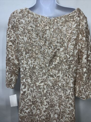 Alex Evenings Women's Long Sequin Dresses Fit & Flare ¾ Sleeves Ivory Size 12