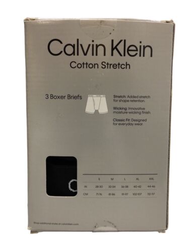 Calvin Klein Men's Size XL Black 3-Pack Cotton Stretch Boxer Briefs Underwear