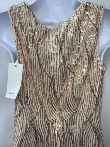 Grace Karin Soft Gold Shimmering Sequin Pattern Dress Medium Zip Back Sleeveless