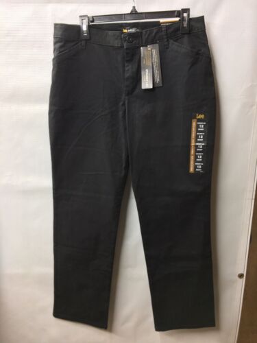 Women's Lee Black Long Pants Size 12 Short Mid Rise Straight Leg Relaxed Fit