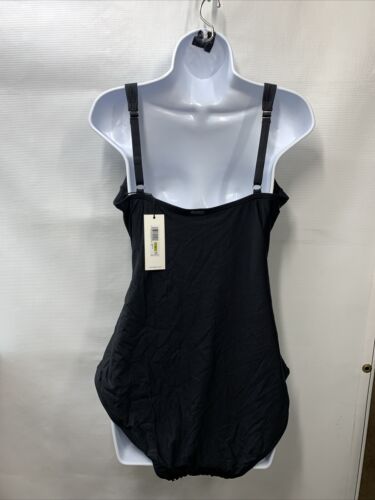 CALVIN KLEIN Womens Scoop-back Pleated One-piece Swimsuit Black Swimwear Size 14