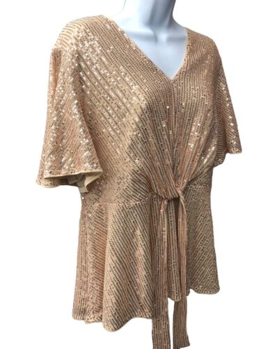 GRACE KARIN Women Sequined Party Tops Short Bell Sleeve Crew Neck Tie Elastic XL