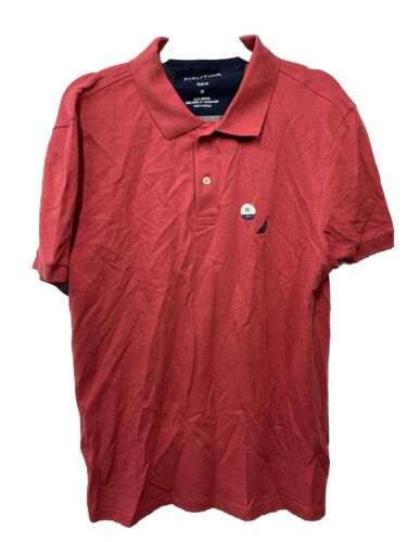 Nautica Men's Short Sleeve Solid Cotton Pique Polo Shirt Collar True Red Size XL