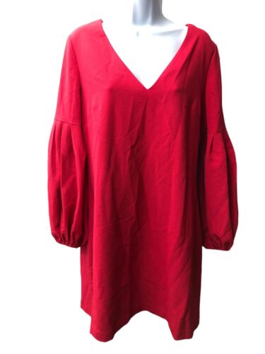 Chelsea28 Women's 157719 Balloon Sleeve Shift Casual Dress V-Neck Red Size 10