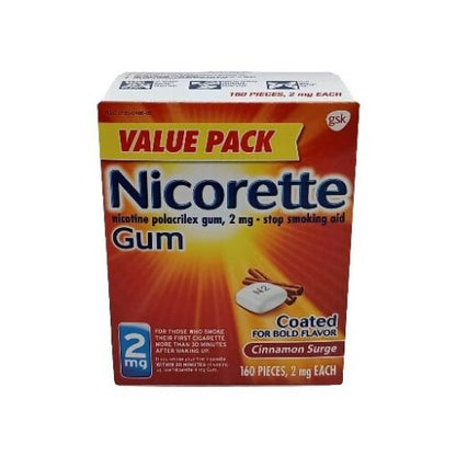 Nicorette Nicotine Polacrilex Gum 2mg Cinnamon Surge 160 Pcs Stop Smoking Aid