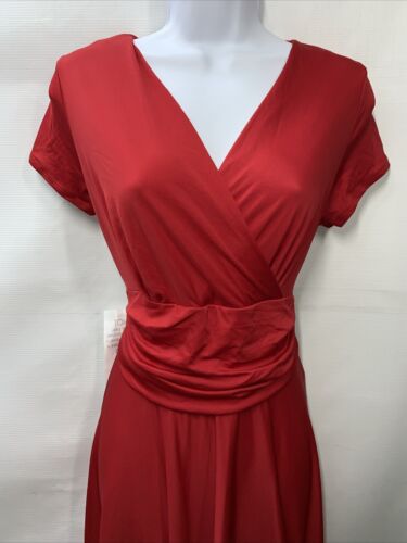 KOHKOH Cap Sleeve V-Neck Flowy Cocktail Party Gown Formal Attire Dress Red Large