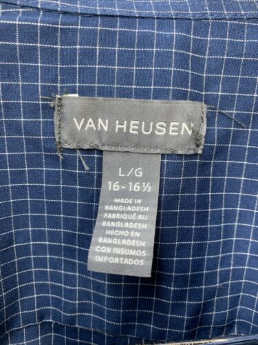 Van Heusen Men's Wrinkle Free Short Sleeve Button Down Check Shirt Size L Blue