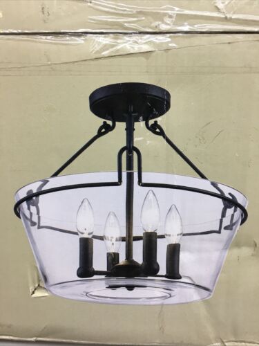 Monteaux Lighting 16.5" 4-Light Black Semi-Flush Mount w/Clear Glass 1006376532