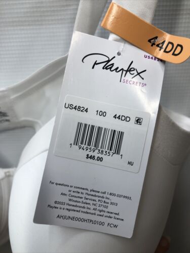 Playtex Secret US4824 Shape Lined Balconette Wirefree Bra White Size 44DD Opaque