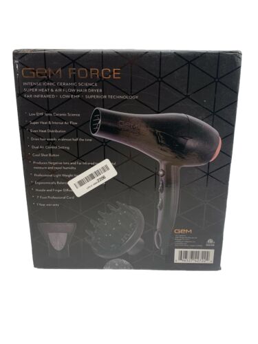 GEM Force Super Heat & Airflow Professional Hair Blow Dryer Black Shimmer Light