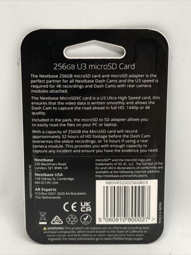 256GB U3 Micro SD Memory Card - with Adapter - Compatible with  In-Car Dash Cams