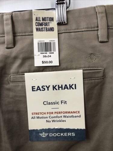 Dockers Mens Classic Fit Easy Khaki Long Pants Stretch Classic Fit Size 38x34