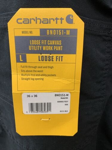 Carhartt Men's Canvas Work Dungaree Black Pants BN0151-M Size 36x36 Loose Fit