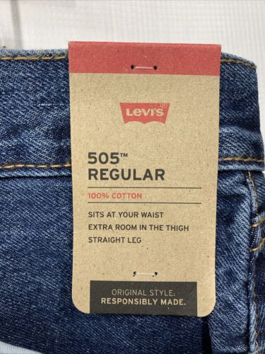 Men Jeans Levi Strauss & Co Blue Navy Denim Pants Cotton 505 Regular Size 40×32"