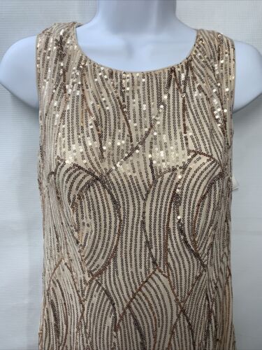 Grace Karin Soft Gold Shimmering Sequin Pattern Dress Medium Zip Back Sleeveless