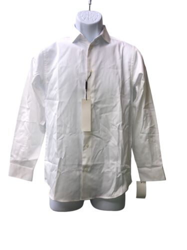 Calvin Klein Boy's Long Sleeve Slim Fit White Dress Shirt Size 16 Collared Neck