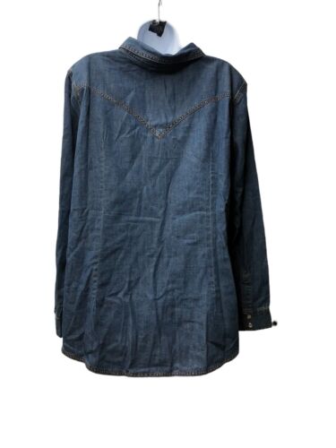 Wrangler Womens 2XL Dark Wash Denim Snap Long Sleeve Shirt Button-up with Pocket