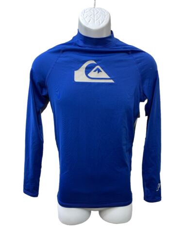 Mens Quiksilver All Time Long Sleeve Blue Shirt UPF 50 UV Protect Swim Surf Sz S