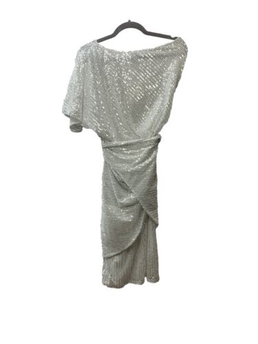 Grace Karin Women's White Sequined Wrap Dress One Shoulder Sleeve Size Small