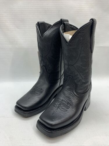 Soto Kids Western Cowboy Boots K3004 Square Toe Black Slip-on Classic Size 9Y