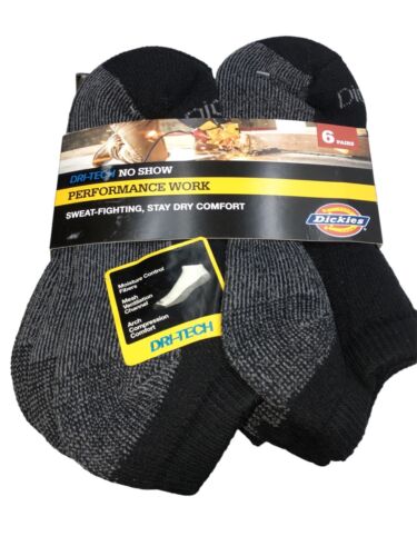 Dickies Men's Dri-tech Moisture Control No Show Socks 5-9 Black/Gray - 6 Pairs