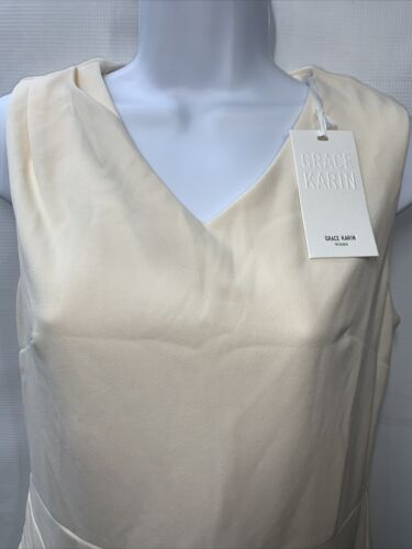 GRACE KARIN Wear to Work Dress V Neck Sleeveless Ruched Wrap Size M Apricot