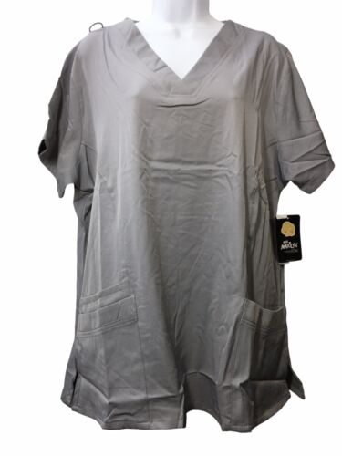 Mini Marilyn Women's Short Sleeve V-Neck 3 Pocket Scrub Top Grey Short Sleeve XL