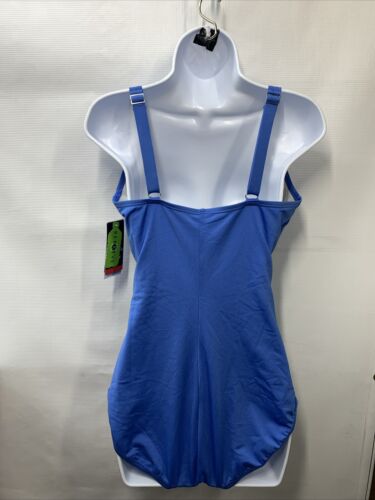 Speedo Swimsuit Women Blue Endurance One Piece Square Neck Shirred Stretch Sz 12