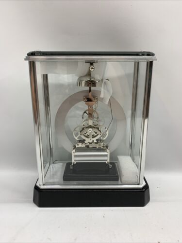 Bulova Vantage Skeleton Mantel Clock B2023 Analog Modern Glass & Chrome Case