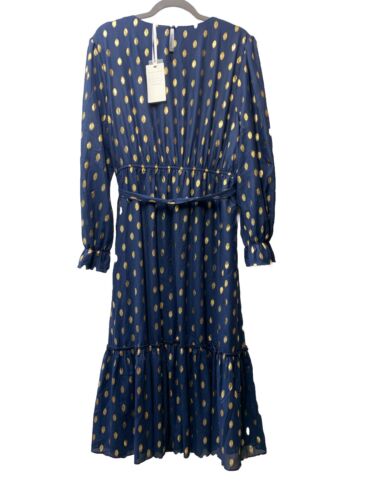 GRACE KARIN Women's Long Sleeve Midi A Line Dress Gold Dot Round Neck 2XL Navy