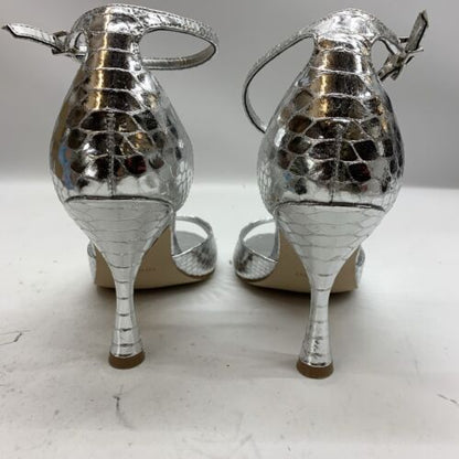 OINine West Women Kheri Heeled Dress Sandal Silver Size 6 Open Toe Tapered Heel